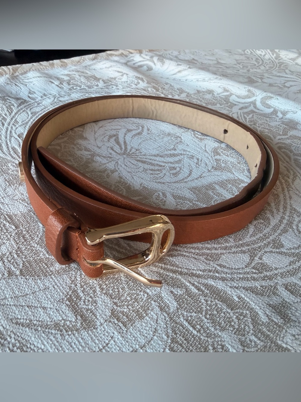 Steve Madden Women’s Tan Leather Belt with Gold Buckle
